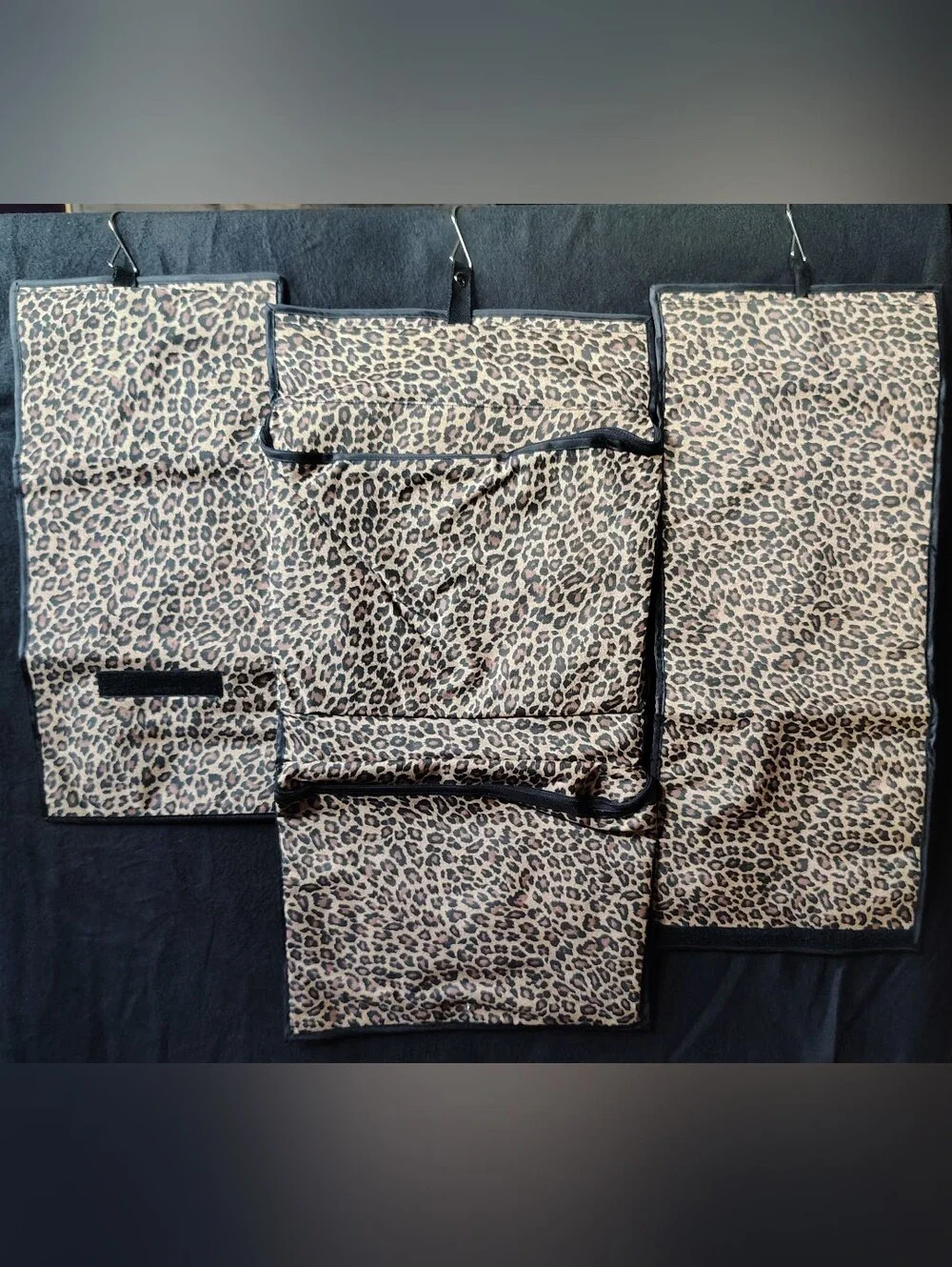 QVC Leopard Print Hanging Makeup Organizer in Tan and Black Trim